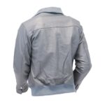 Premium Gray Leather Bomber Jacket back view highlighting clean leather finish, rib-knitted waistband, and classic bomber silhouette design.