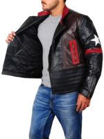 STAR PATCH BIKER LEATHER JACKET - Image 2