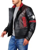 STAR PATCH BIKER LEATHER JACKET - Image 3