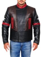 STAR PATCH BIKER LEATHER JACKET