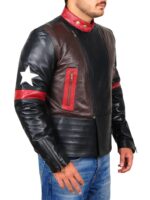 STAR PATCH BIKER LEATHER JACKET - Image 4