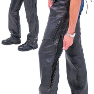 Vented Black leather chaps with pockets Right side