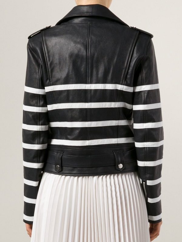 WOMEN STRIPED MOTORCYCLE LEATHER JACKET - Image 3
