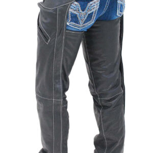 Women's Low Rise Leather Pocket Chaps White Stitching