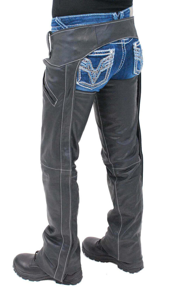 Women's Low Rise Leather Pocket Chaps White Stitching