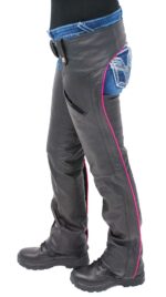 PREMIUM LEATHER BLACK PINK STRIPE MOTORCYCLE CHAPS
