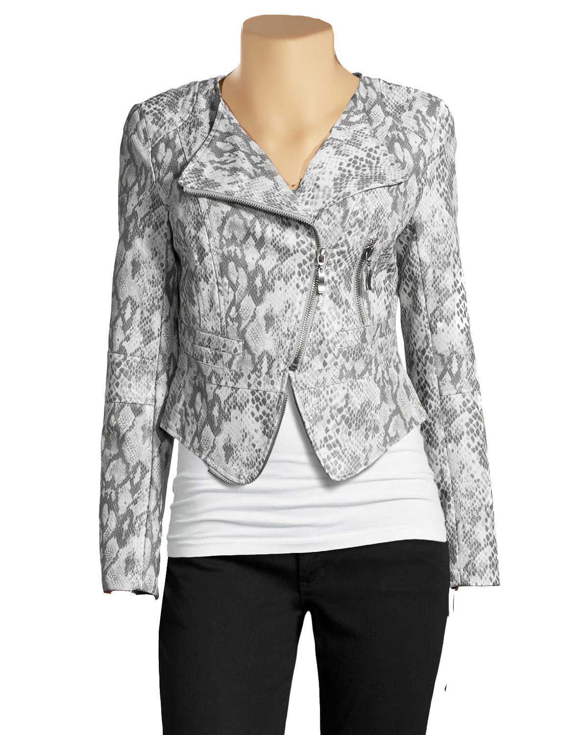 grey snake print leather jacket (2) Grey snake print leather jacket - Image 1