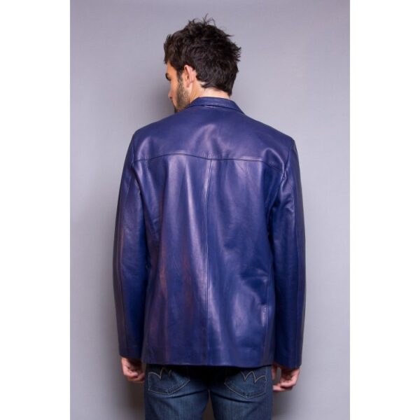 Classic Style Mens Blue Leather Blazer - Image 2