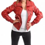 Fitted Zip-Up Red Leather Casual Bomber Jacket