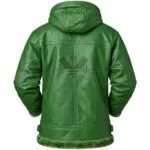 Green Leather Fur Hooded Coat