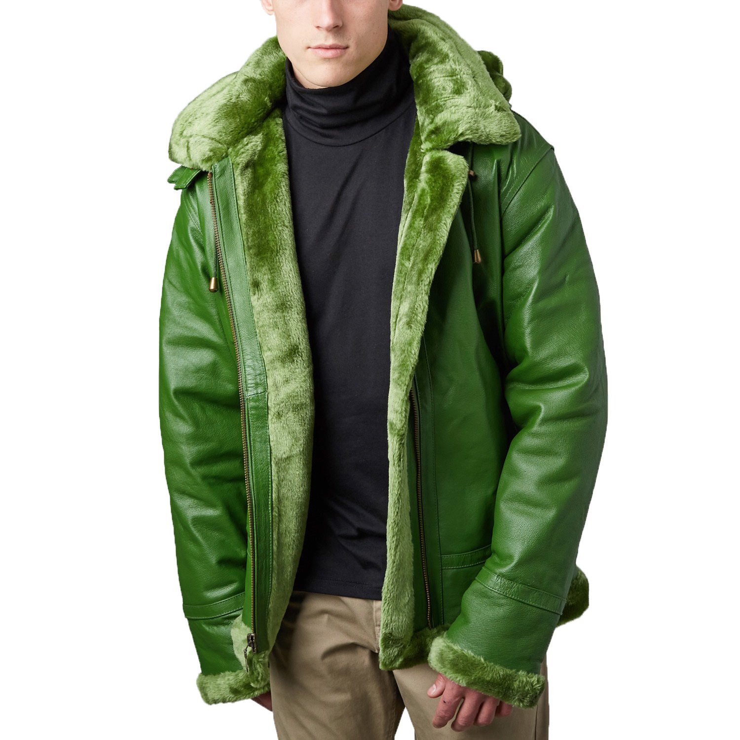 Green Shearling Detachable Hood Jacket