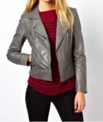 Women's Casual Slim Fit Grey Leather Jacket