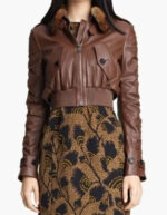 Women's Cropped Brown Leather Jacket