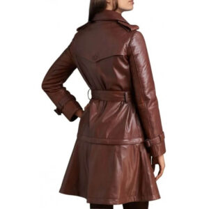 Women's Long Brown Leather Trench Coat