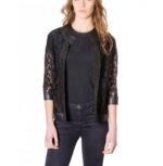 Black Colour Woman Lace Jacket With Leather Edges
