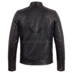 Back view of Black Quilted Cafe Racer Biker Leather Jacket featuring a diamond-quilted shoulder yoke, vertical tailored seams, and zippered cuffs on the sleeves.