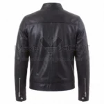Back view of Vintage Black Cafe Racer Biker Leather Jacket featuring a horizontal shoulder yoke, central vertical seam, and zippered cuffs with snap buttons.