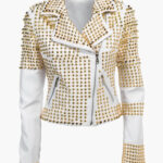 Women's-Golden-Studded-Biker-Style-White-Leather-Jacket