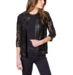 Black Colour Woman Lace Jacket With Leather Edges