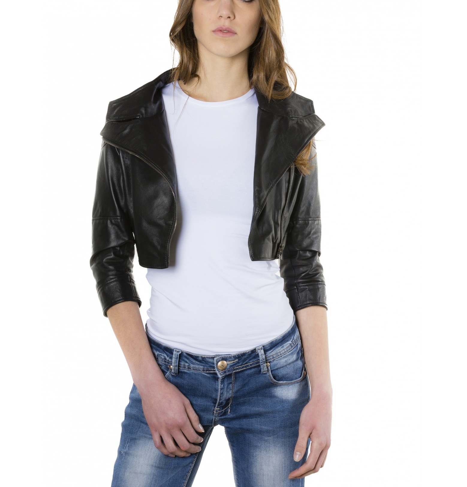 Black Color Nappa Lamb Short Leather Jacket Smooth Effect - Maker