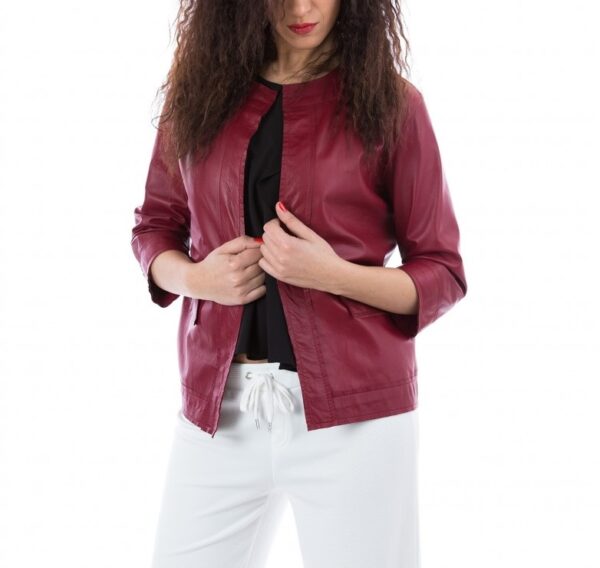 EMMA Red Color Nappa Lamb Leather Jacket Smooth Effect