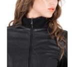 Black Color Lamb Leather Bomber Jacket Smooth Effect - Image 3