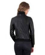 Black Color Lamb Leather Bomber Jacket Smooth Effect - Image 2
