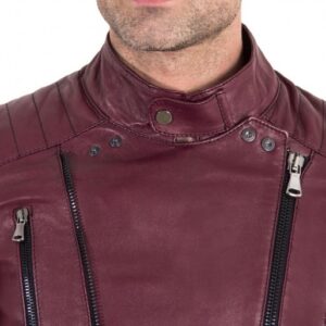 Premium KEVIN leather biker perfecto jacket close-up