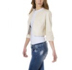 Beige Color Lamb Leather Round Neck Short Jacket