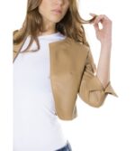 Brown Color Lamb Leather Round Neck Short Jacket
