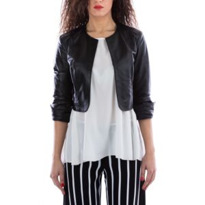 Black Color Leather Short Jacket Smooth Effect