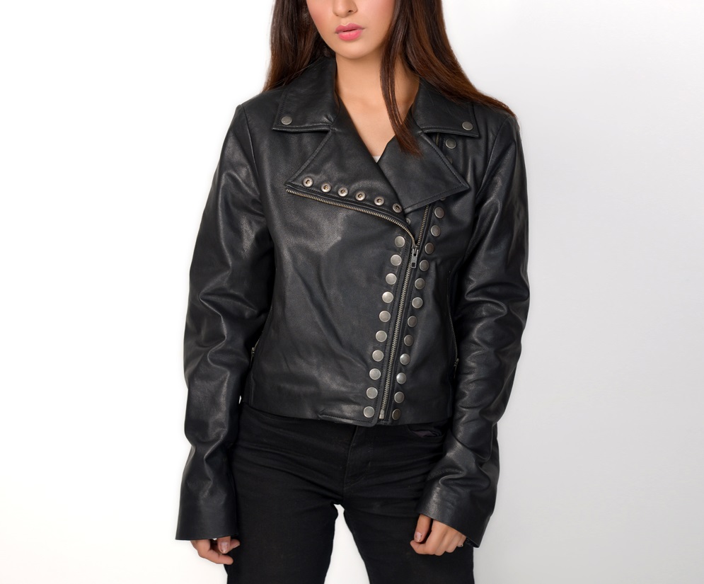 36-studded-usmi Usmi Black Leather Jacket - Image 1