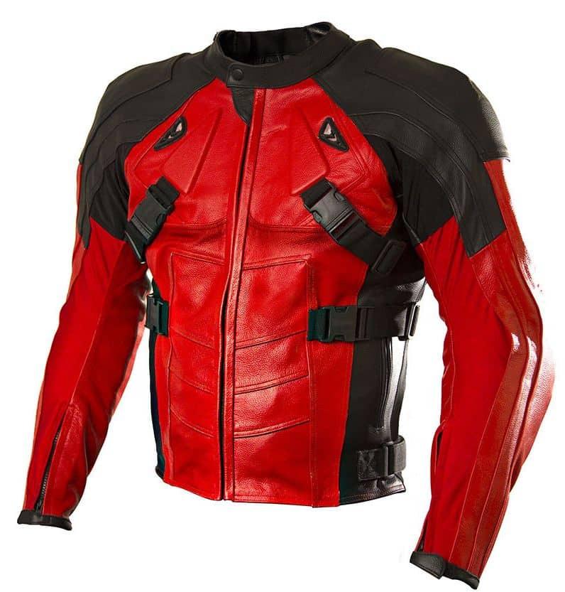 Red And Black Armored Deadpool Motorcycle Jacket - Maker of Jacket