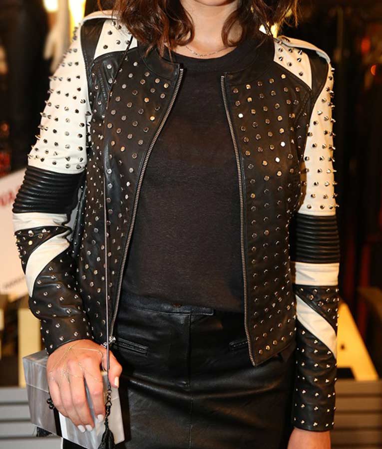 Black and white clearance studded leather jacket