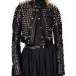 Gigi Hadid Black Cropped Studded Leather Jacket