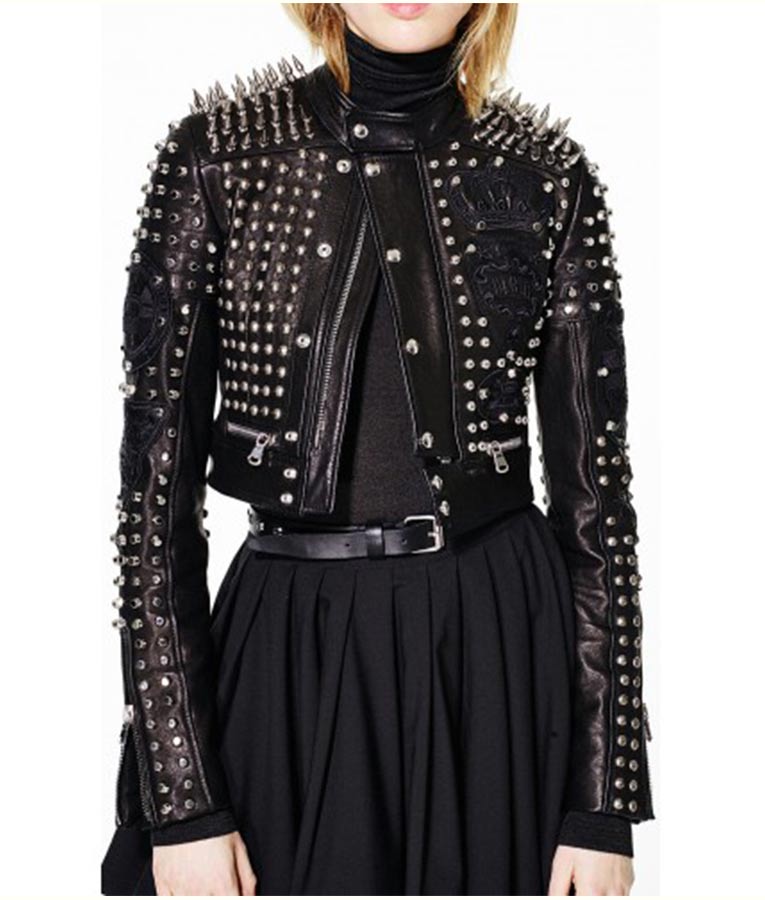 Cropped-jacket Gigi Hadid Black Cropped Studded Leather Jacket - Image 1