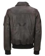 Back View Of Men’s Brown Distressed Leather Jacket Featuring Right arm embroidery Logo With Rib knitted cuffs and waistband.