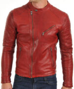 Slim Fit Red Biker Leather Jacket