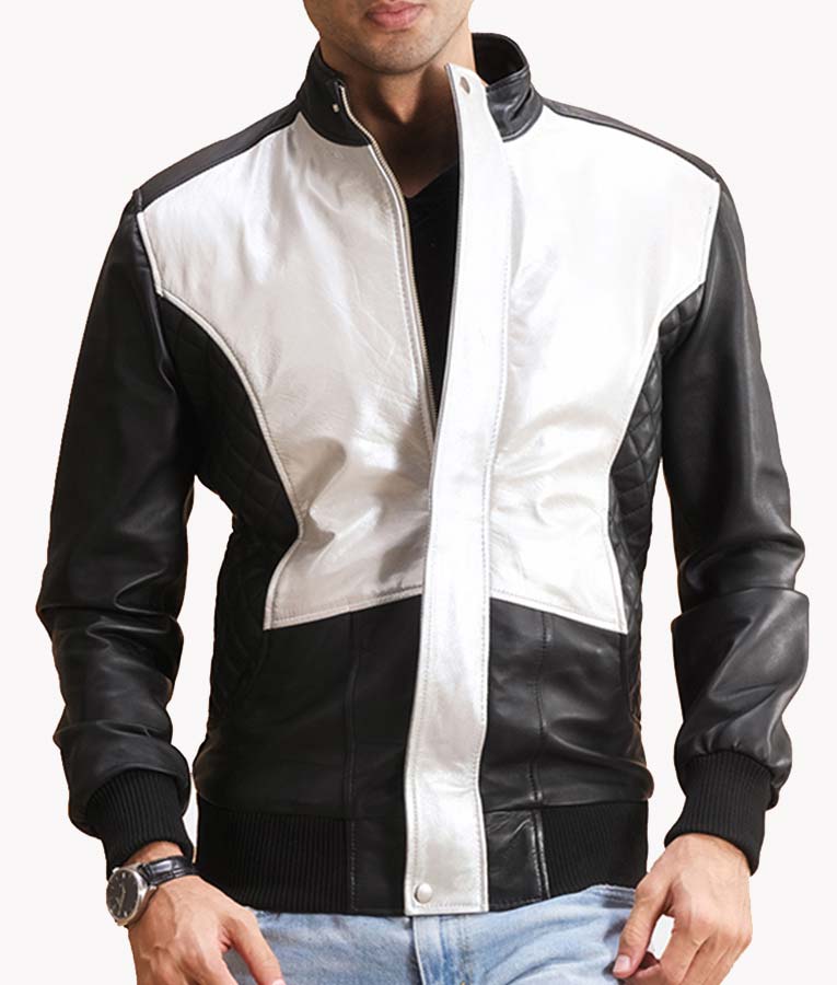Spade-Silver-Black-Leather-Bomber-Jacket Spade Silver Bomber Leather Jacket - Image 1
