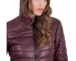 Red Purple Leather Down Jacket - Image 3