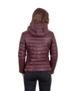 Red Purple Leather Down Jacket - Image 4