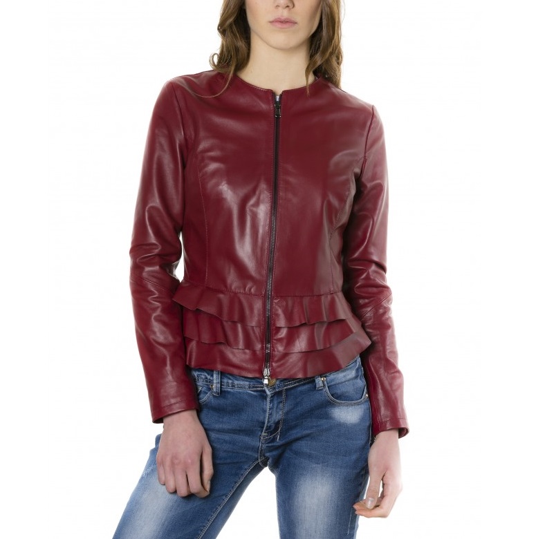 f105bl-bordeaux-color-nappa-lamb-leather-jacket-with-flounces-5 Bordeaux Leather Jacket With Flounces - Image 1