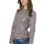 Grey Leather Jacket With Flounces - Image 2