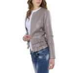 Grey Leather Jacket With Flounces - Image 3