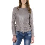 Grey Leather Jacket With Flounces