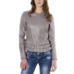 Grey Leather Jacket With Flounces