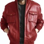 Mens Red Bomber Leather Jacket