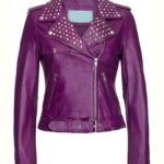 Purple Studded Leather Jacket