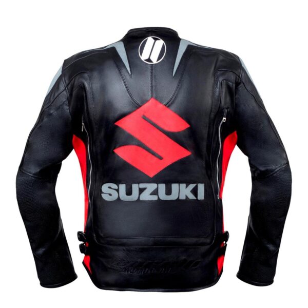 Suzuki Black Motorcycle Racing Leather Jacket - Image 2