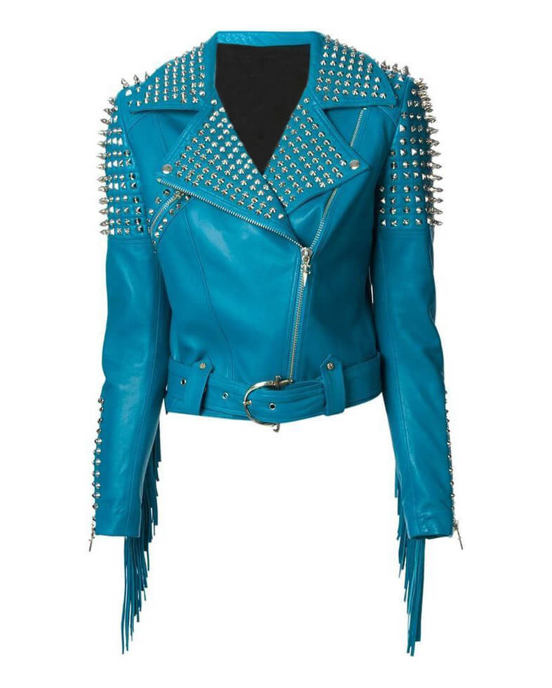 Blue-Fringed-Leather-Silver-Spike-Jacket-1 Blue-Fringed-Leather-Silver-Spike-Jacket